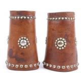 Early Montana Cowboy Leather & Brass Mounted Cuffs
