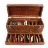 Antique Wooden Loaded Tackle Box