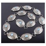 Navajo Sterling Silver & Turquoise Concho Belt
