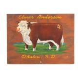 Folk Art Painted Hereford Cow Sign South Dakota