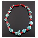 Navajo Turquoise Nugget and Coral Necklace