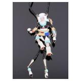 Signed Zuni Inlaid Sterling Kachina Bolo Tie