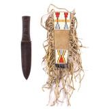 HBC Style Knife w/ Plains Quilled Scabbard