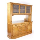 Golden Oak & Leaded Glass Sideboard Cabinet c-1910