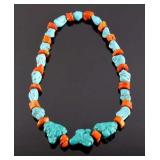 Navajo Coral and Turquoise Nugget Necklace