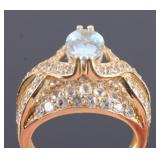 14K Gold Diamond and Aquamarine Ring