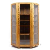 Antique Trapezoidale Oak Curio Cabinet