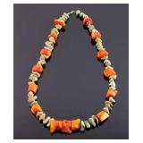 Navajo Turquoise Nugget and Coral Necklace