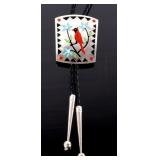Multi-Colored Inlaid Stone Cardinal Bolo Tie