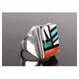 Zuni Sterling Silver Multi-Stone Inlay Men