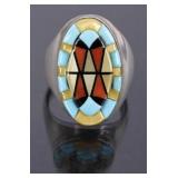 Signed Zuni Multi-Stone, Sterling Mosaic Ring