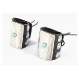 Navajo Engraved Silver & Turquoise Ketoh Bracers