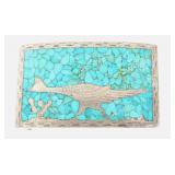 Early Engraved Turquoise Sterling Silver Buckle