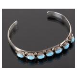 Signed Navajo Sterling Silver & Turquoise Bracelet
