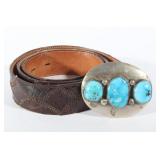 Navajo Silver & Turquoise Buckle & Alligator Belt