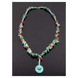 Navajo Turquoise and Coral Necklace