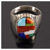 Zuni Sterling Silver, Multi-Stone Mosaic Ring