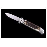 Italian Stag Horn Switchblade Shell Puller Knife