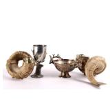 Rams Horn Candleholders and Elk Themed Pewter