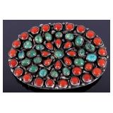 Oxblood Coral & Turquoise Silver Belt Buckle
