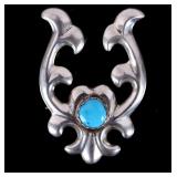 Signed Sterling Silver Brooch with Turquoise Stone