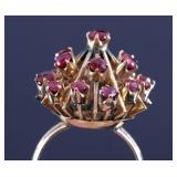 14K Gold Burmese Ruby Sputnik Design Cocktail Ring
