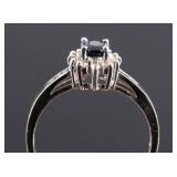 14K White Gold Blue Sapphire and Diamond Ring