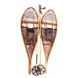 Antique L.L. Bean Wooden Snowshoes & Bamboo Poles