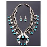 Navajo Sterling Silver Turquoise Squash Blossom