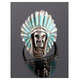 Navajo Sterling Silver Turquoise Headdress Ring