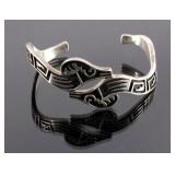 Signed Navajo Sterling Silver Ram Head Bracelet