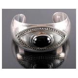 Navajo Sterling Silver Onyx Bracelet Cuff