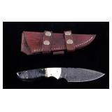 CFK Damascus & Exotic Camel Bone Knife w/ Scabbard