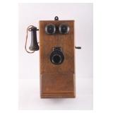 Antique Kellogg Oak Wall Telephone