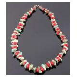 Navajo Turquoise and Coral Heishi Necklace
