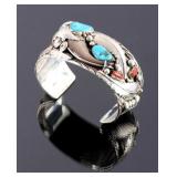 Navajo Sterling Silver Turquoise Bear Claw Cuff