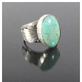 Navajo Sterling Silver & Turquoise Engraved Ring