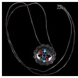 Navajo Multi-Stone Concho Pendant Necklace