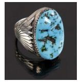 Signed Zuni Sterling Silver & Turquoise Ring