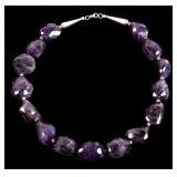 Necklace of Large Faceted Amethyst & Sterling
