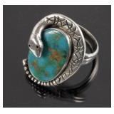 Navajo Silver & Cripple Creek Turquoise Snake Ring