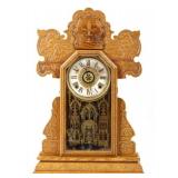 E. Ingraham CO. Pressed Oak Mantle Clock