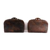 Two Antique Genuine Cowhide Leather Suitcases