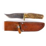 Hefty Stag Handle Bowie Knife w/ Scabbard