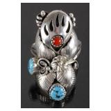 Signed Navajo Silver, Turquoise, & Coral Ring