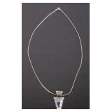Signed Navajo Silver & Multistone Pendant Necklace