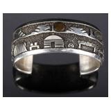 Signed Navajo Hand Engraved Sterling Cuff Bracelet