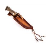 Bob Schopp Custom Bowie Knife w/ Leather Scabbard