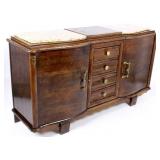 Antique Hardwood & Marble Buffet Sideboard Cabinet