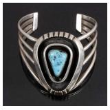 Signed Navajo Offset Sterling & Turquoise Bracelet